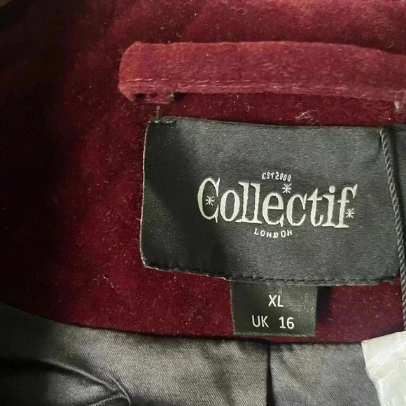 COLLECTIF 50s Heather Hooded
Quilted Velvet Coat Wine Lined Fit & Flare Coat XL - Picture 4 of 9